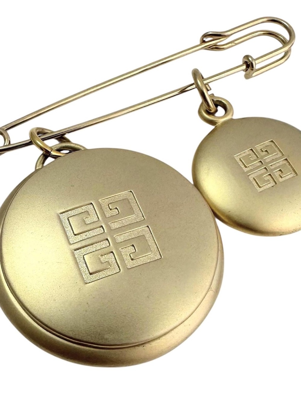 Givenchy Gold Double Medallion Safety Pin Brooch / solid perfume ?
